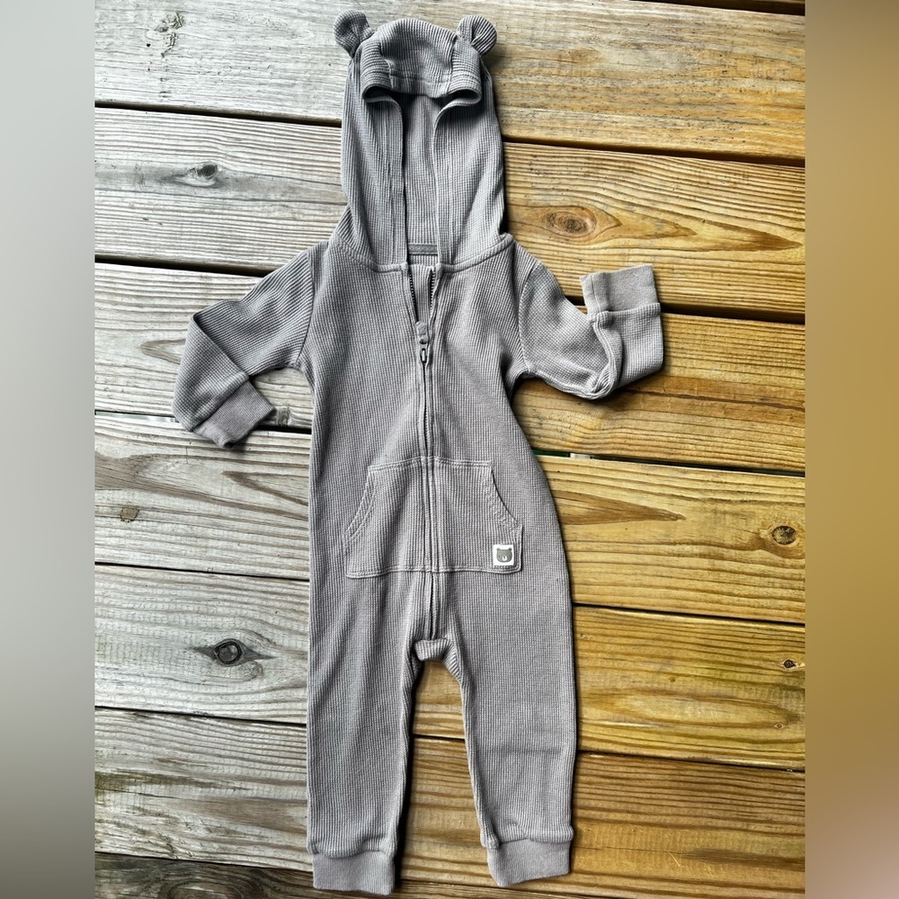 Carter's 12M Toddler Brown Hooded Zip Up Long Sleeve Pants One Piece